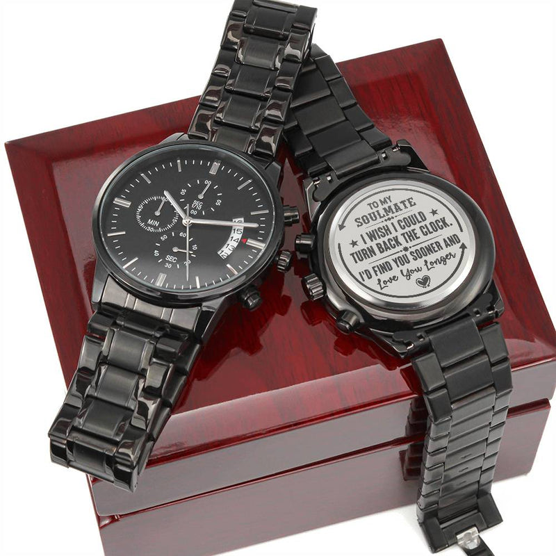 To My Soulmate Turn Back the Clock (Charcoal Black) – Men's Watch